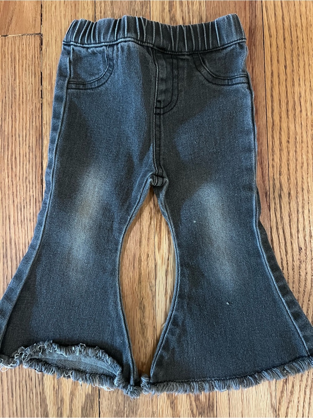 Kids Black Flared Denim Jeggings with Frayed Hem - Brand Not Visible